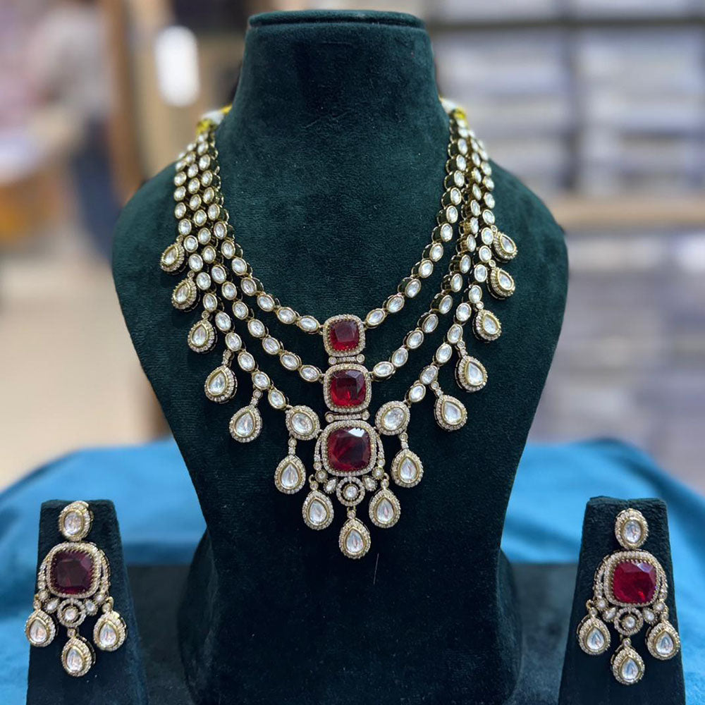 JCM Grand Polki Kundan Stone Multi-Layer Statement Necklace Set