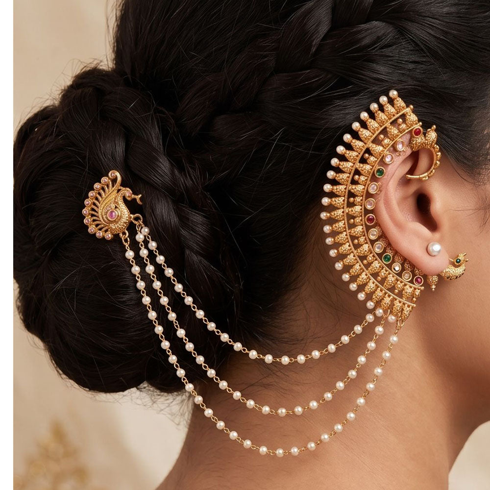 JCM Glitter Shine Pota Stone Earcuff Earrings With Kanchain