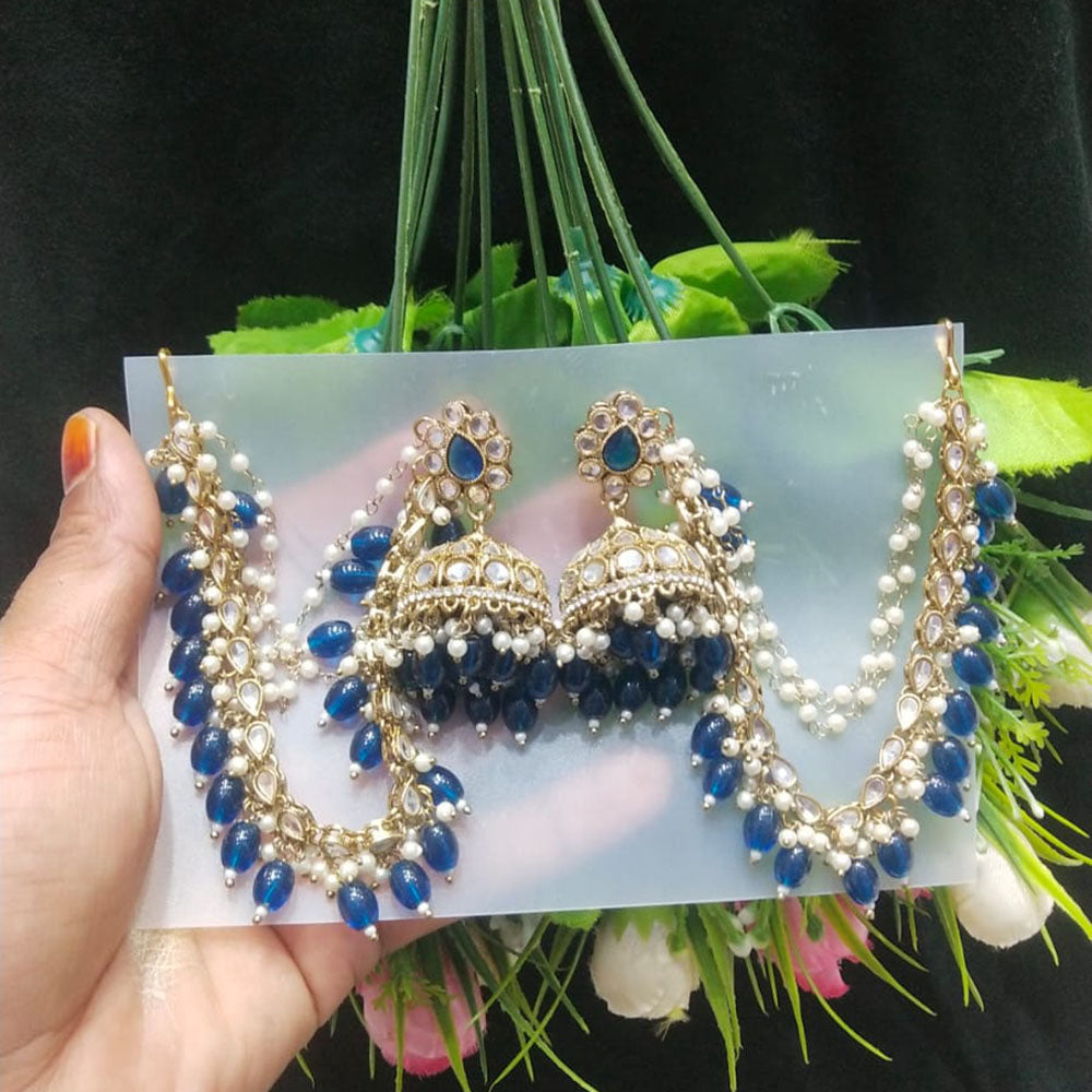 JCM Borivali Designer Kundan Stone Pearl And Beads Chain Jhumki Earrings