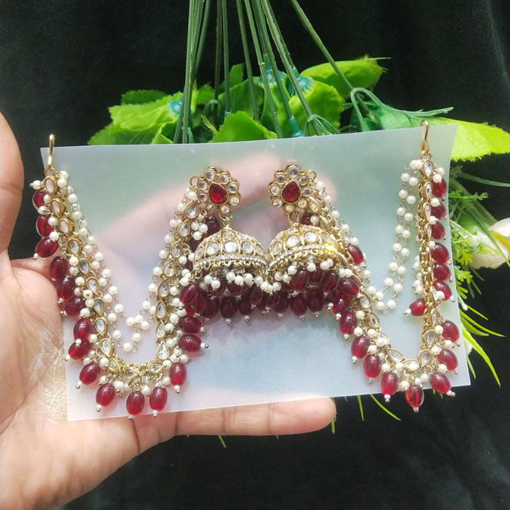 JCM Borivali Designer Kundan Stone Pearl And Beads Chain Jhumki Earrings