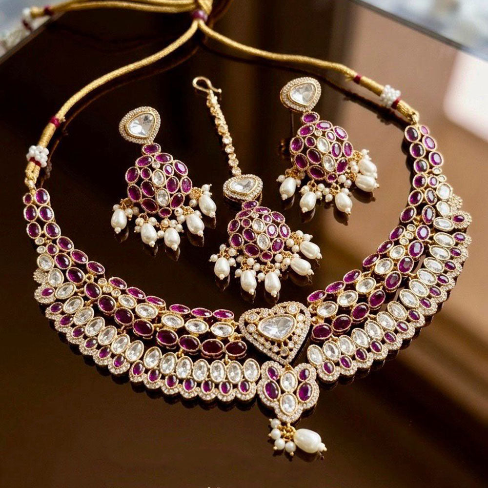 JCM Party Wear Polki Kundan Pearl And Beads Choker Necklace Set