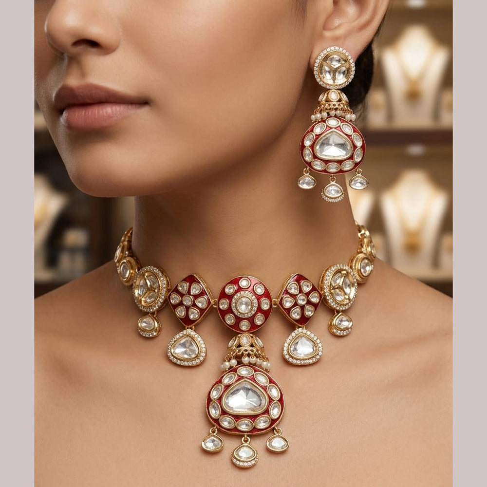 JCM Grand Polki Kundan Stone Meenakari Necklace Set