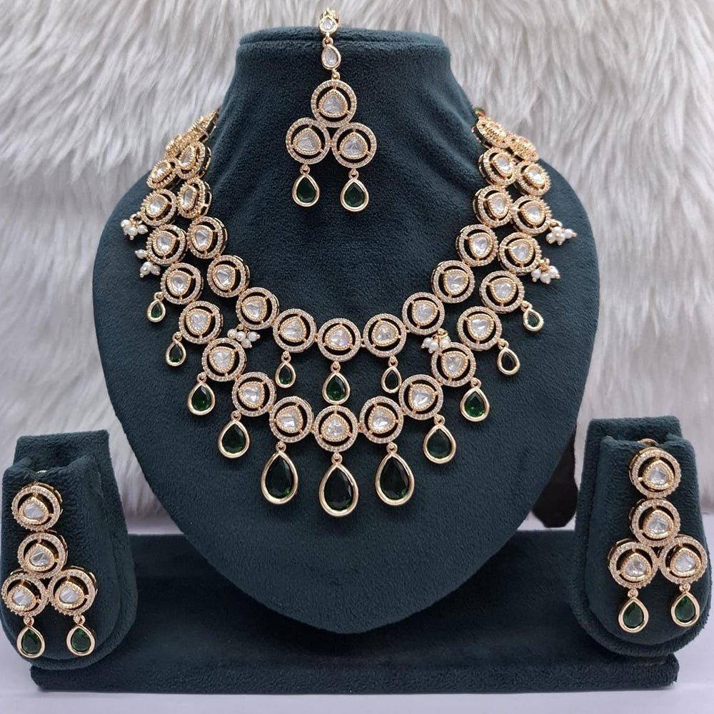JCM Grand Polki Kundan Stone And Pearl Statement Double Layer Necklace Set