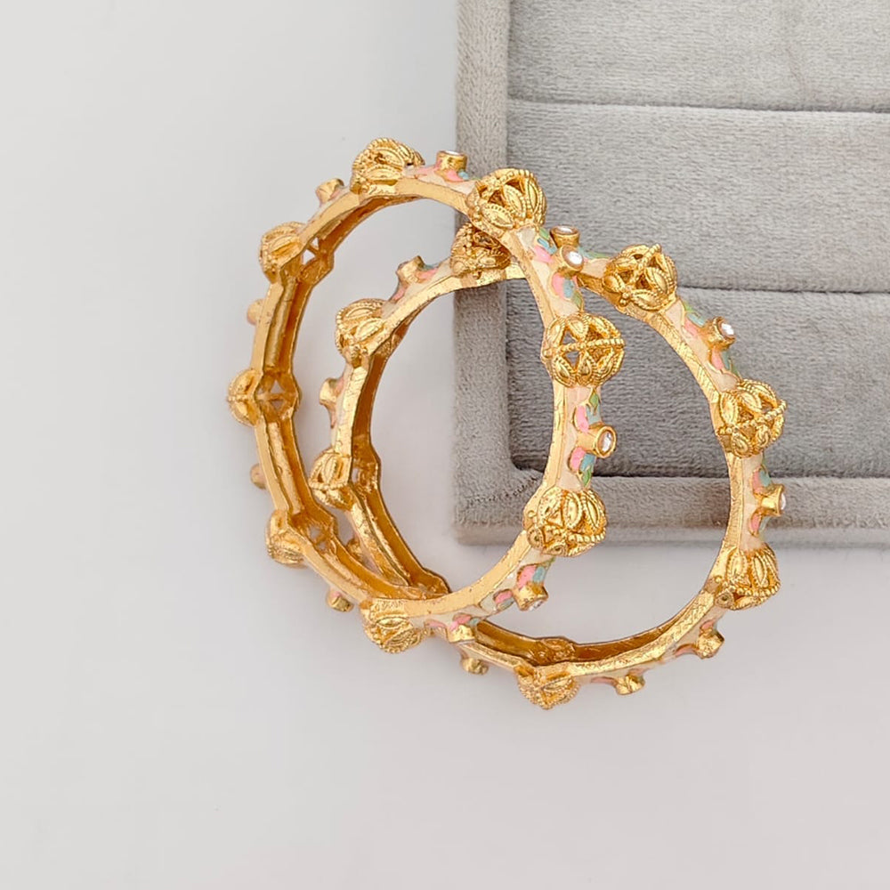 JCM Gold Plated Crystal Stone & Meenakari Bangles Set