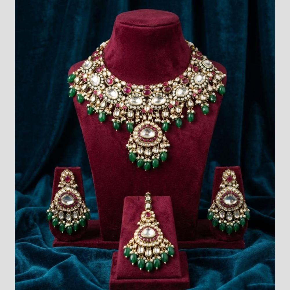 JCM Premium Kundan Stone And Beads Necklace Set for Women