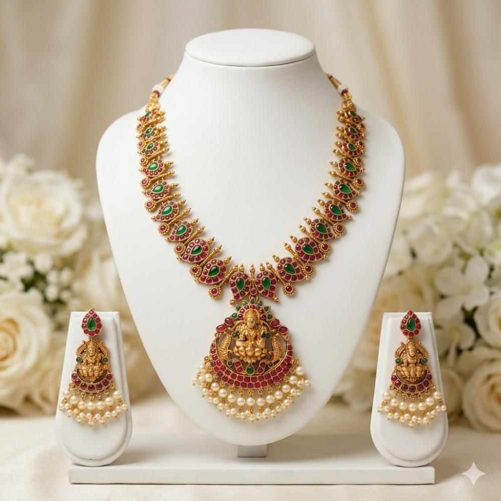 JCM Jewellery Royal Heritage Pota Stone And Pearl Temple Necklace Set
