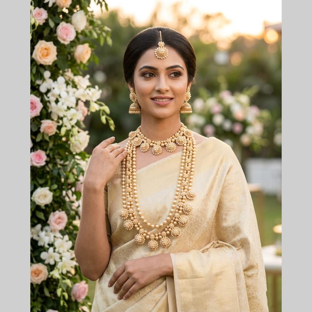 JCM Ethnic Style Pearl And Beads Double Necklace Set