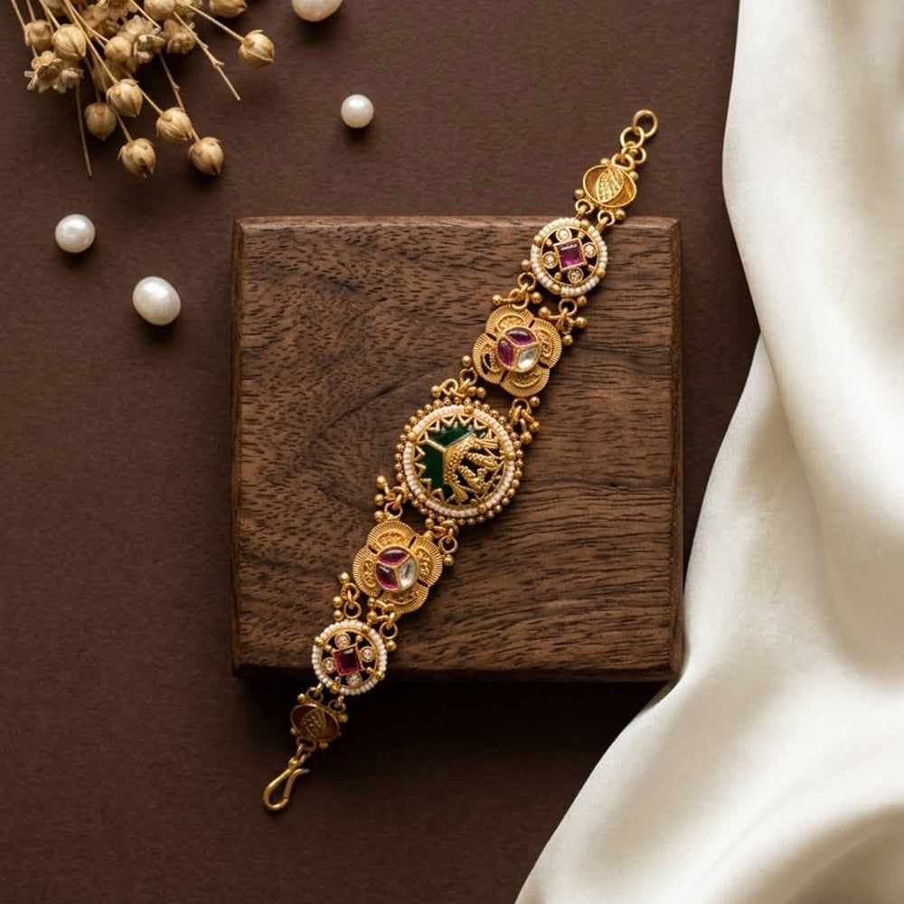 JCM Gold Plated Pota Stone And Pearl Adjustable Bracelets