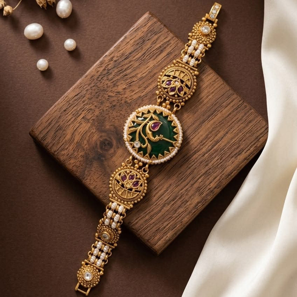 JCM Gold Plated Pota Stone And Pearl Adjustable Bracelets