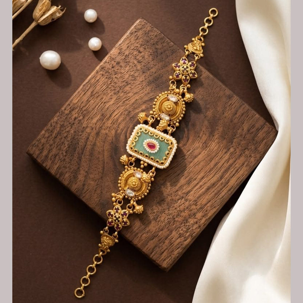 JCM Gold Plated Pota Stone And Pearl Adjustable Bracelets