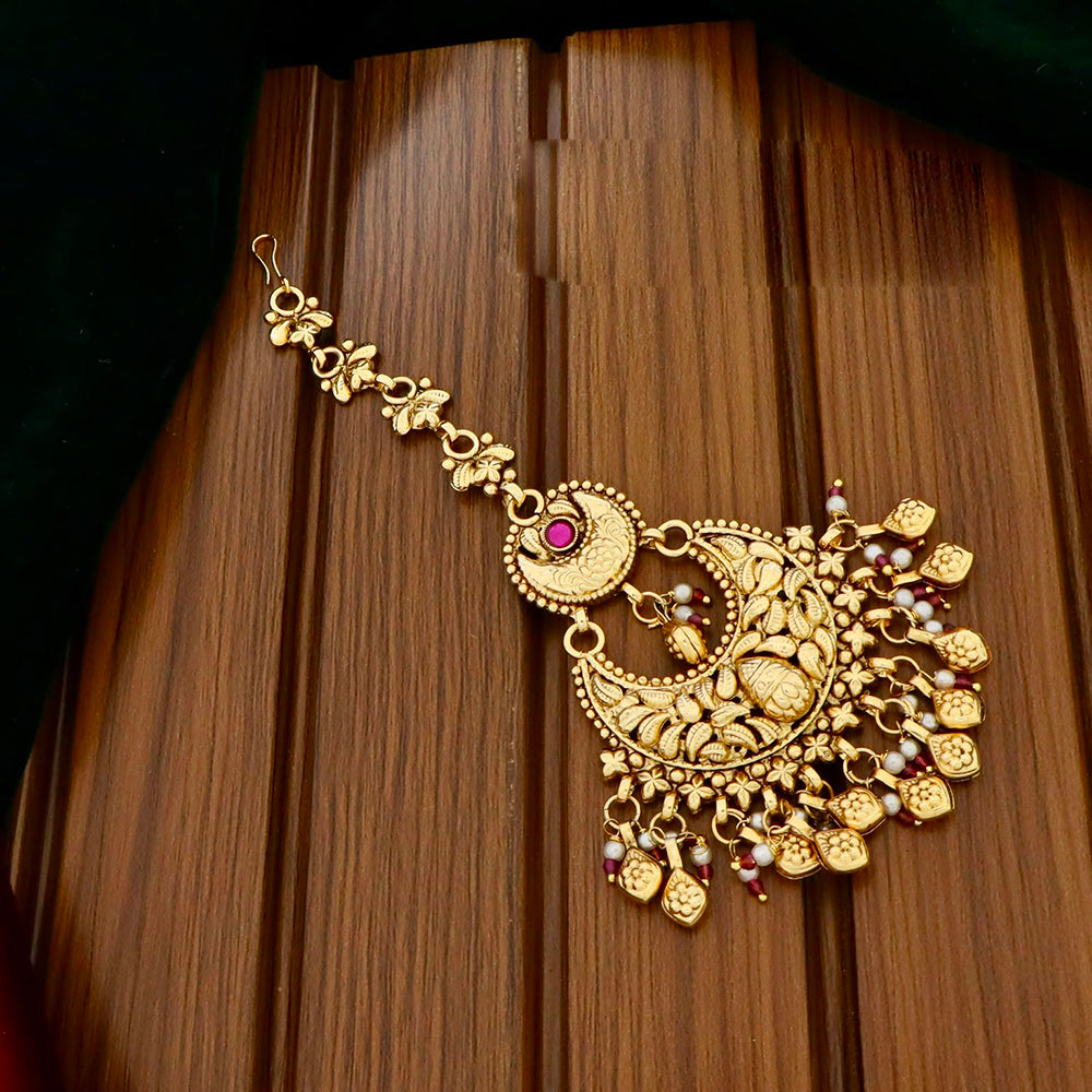 JCM Elegant Ethnic Pota Stone And Pearl Maangtikka