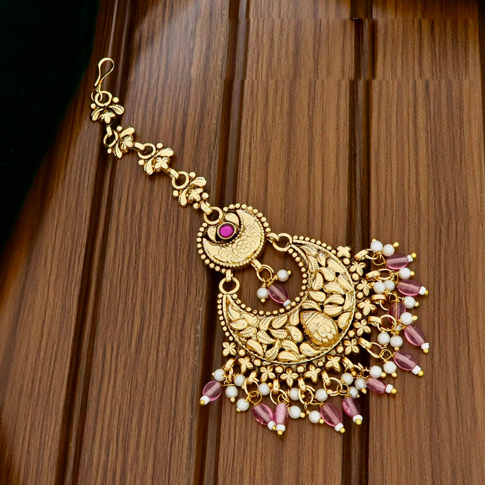 JCM Elegant Ethnic Pota Stone And Pearl Maangtikka