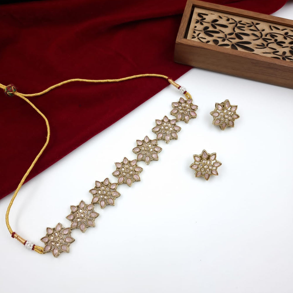 JCM Maharani Style Pota Stone Choker Necklace Set