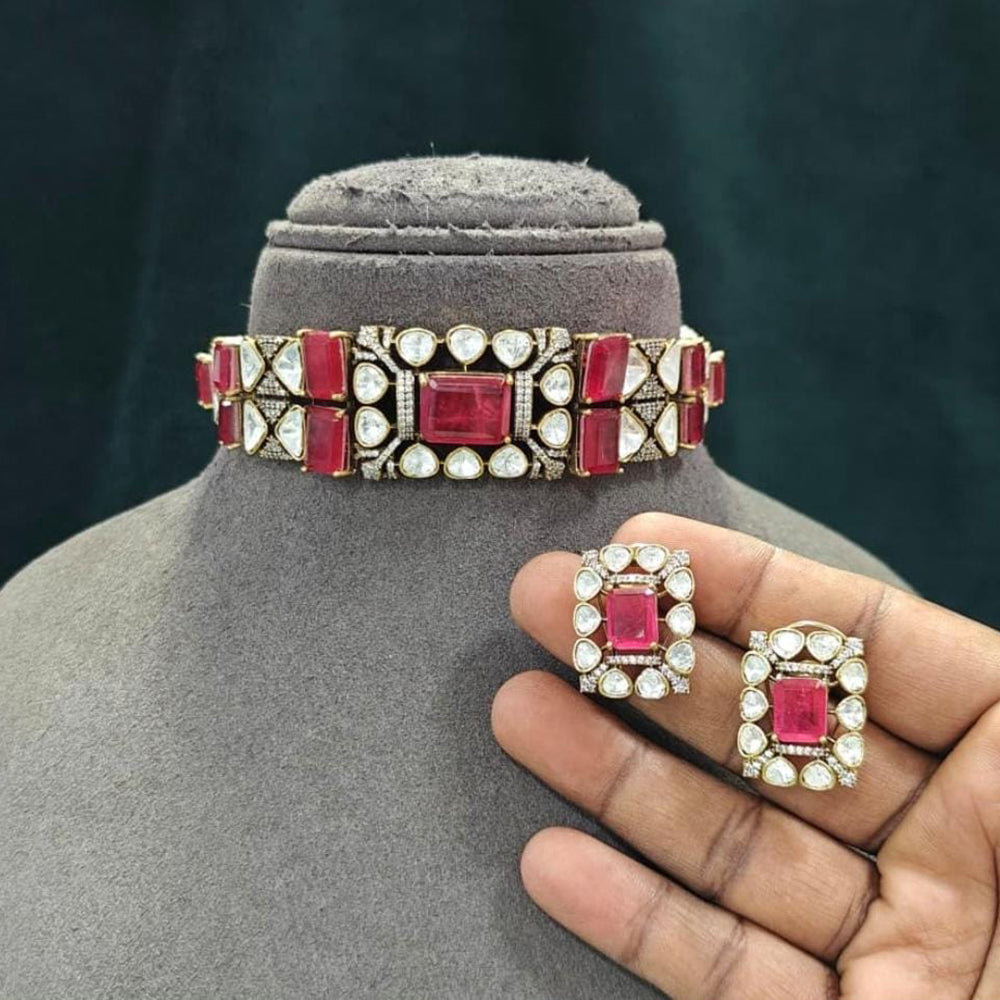 JCM Polki Kundan Stone Designer Choker Necklace Set for Women