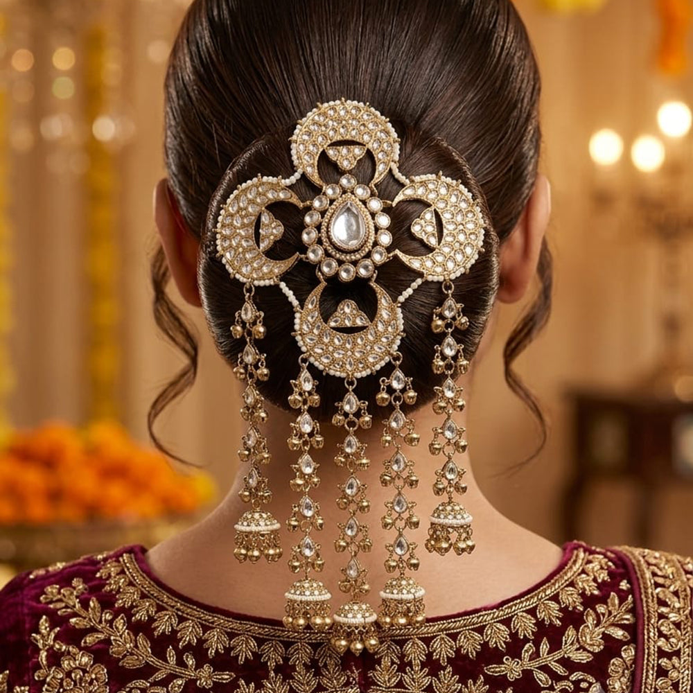 JCM Kundan Stone And Pearl Statement Hair Accessories