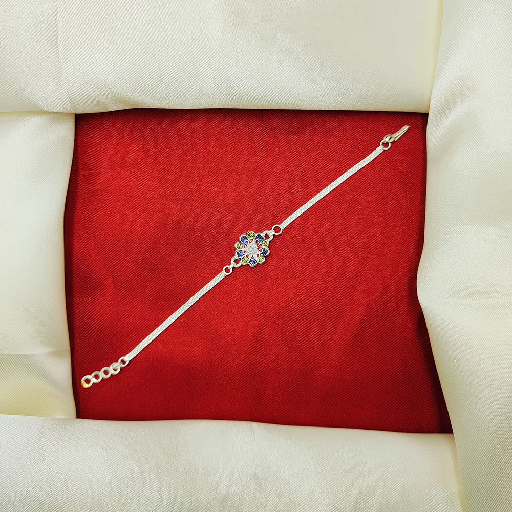 JCM Silver Tone Designer Meenakari Work Rakhi