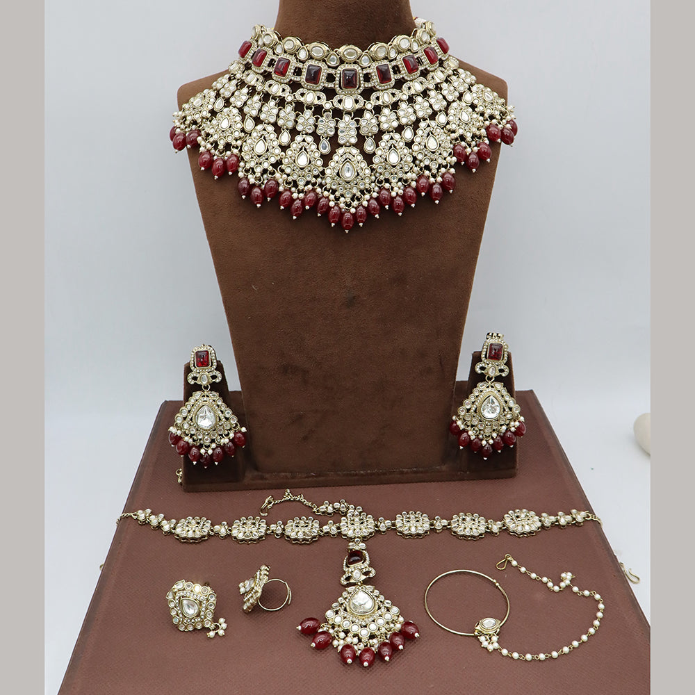 JCM Ethnic Glam Kundan Stone Beads And Pearl Semi-Bridal Jewelry Set