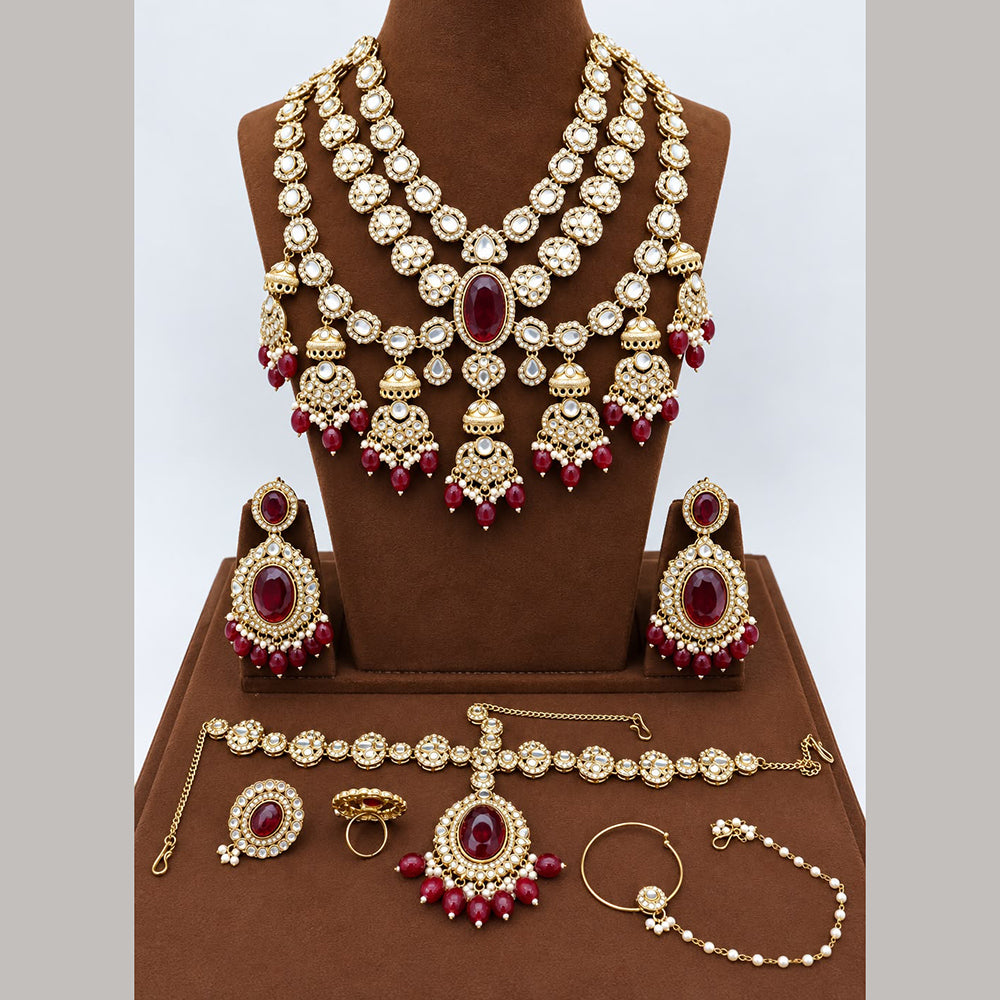 JCM Ethnic Glam Kundan Stone Beads And Pearl Semi-Bridal Jewelry Set