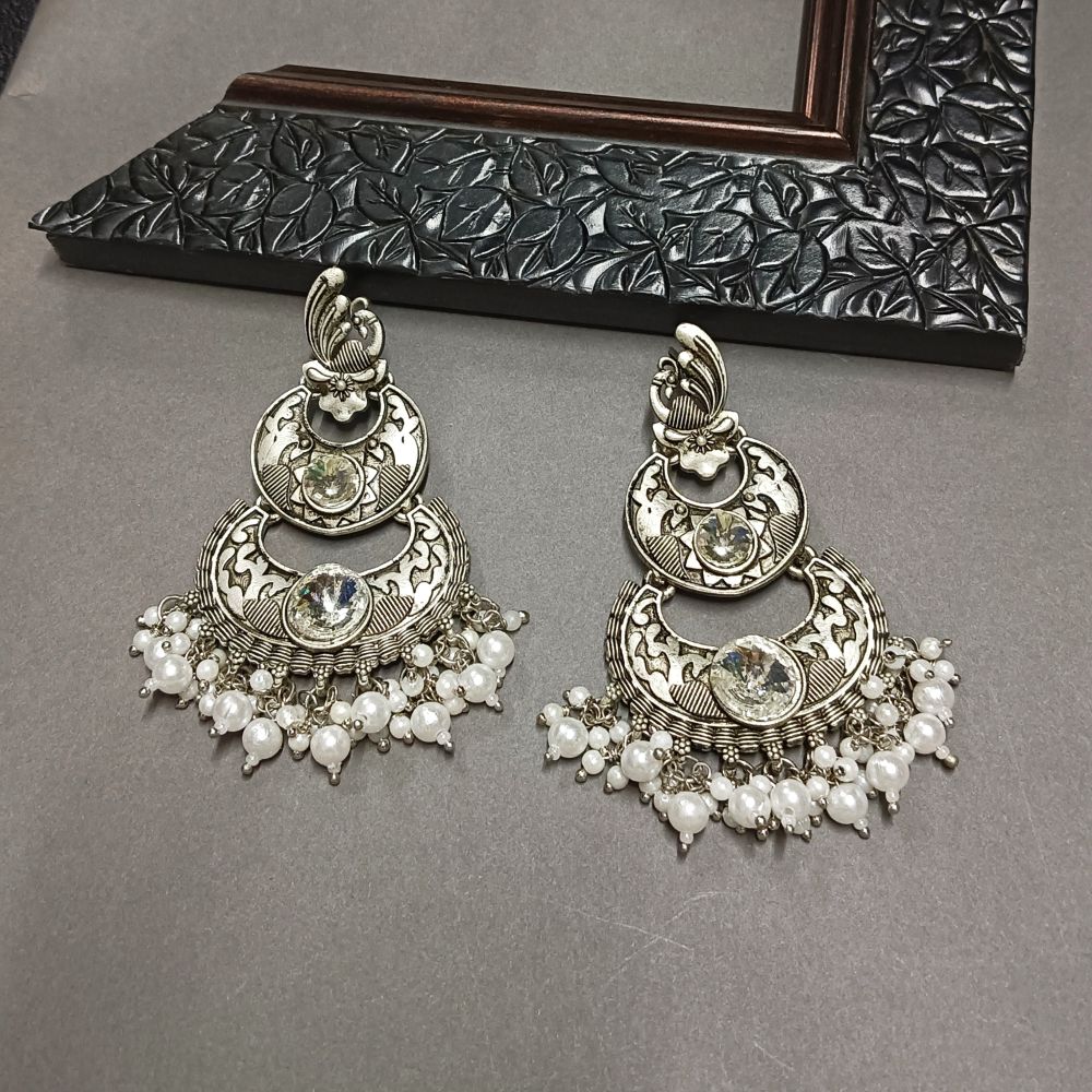 Darshana Jewels Crystal Stone Silver Plated Dangler Earrings
