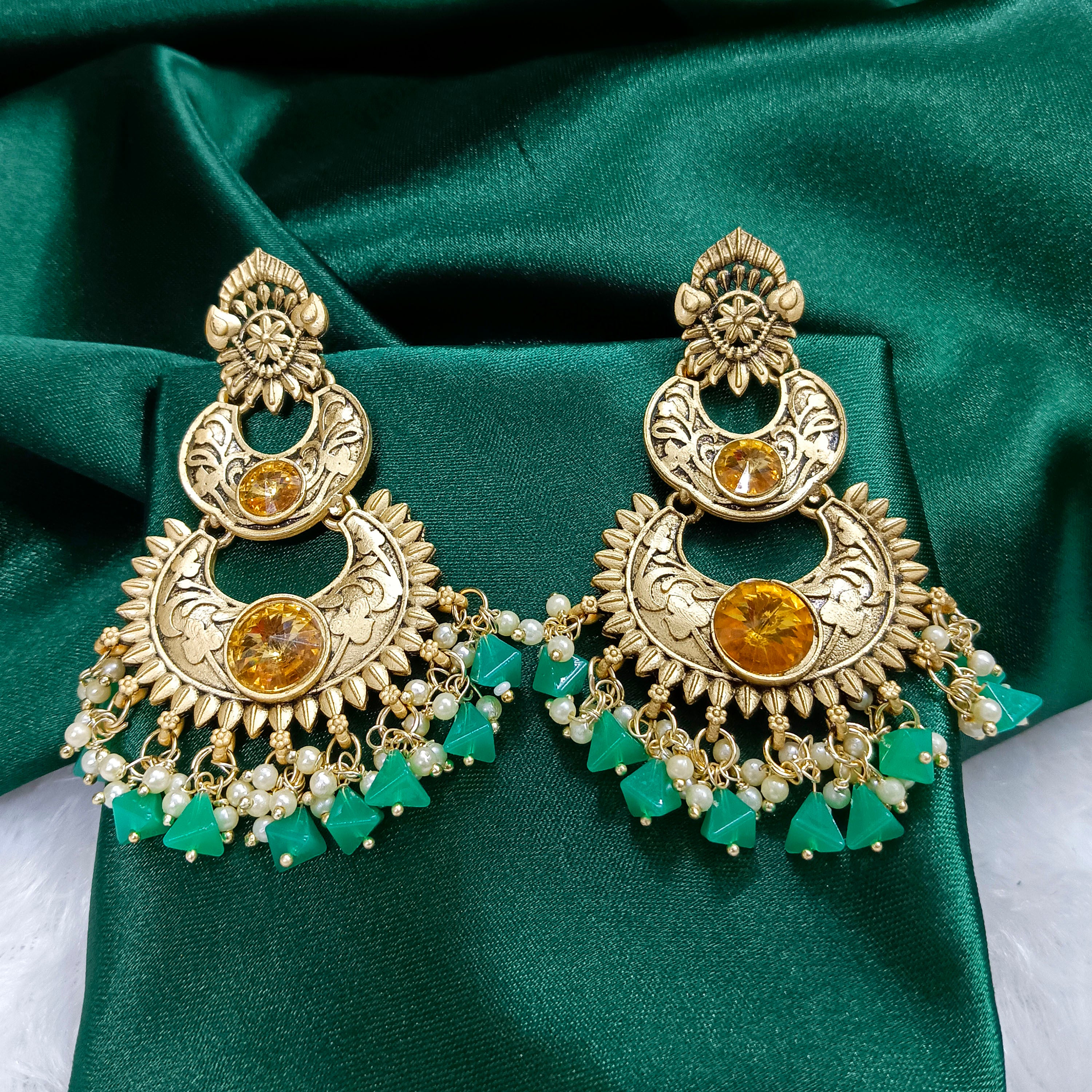Darshana Jewels Gold Plated Crystal Stone Dangler Earrings