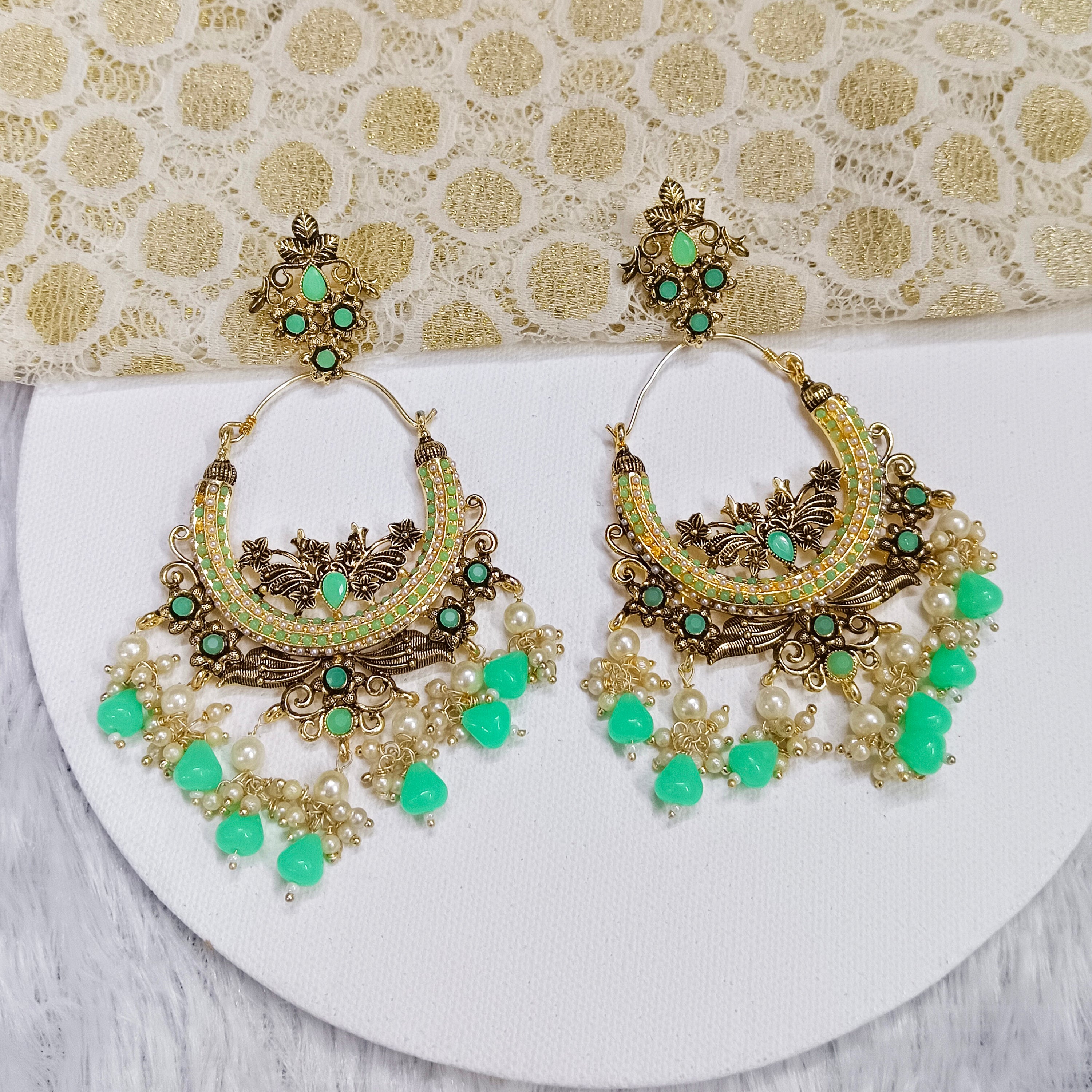 Darshana Jewels Gold Plated Crystal Stone And Pearls Dangler Earrings