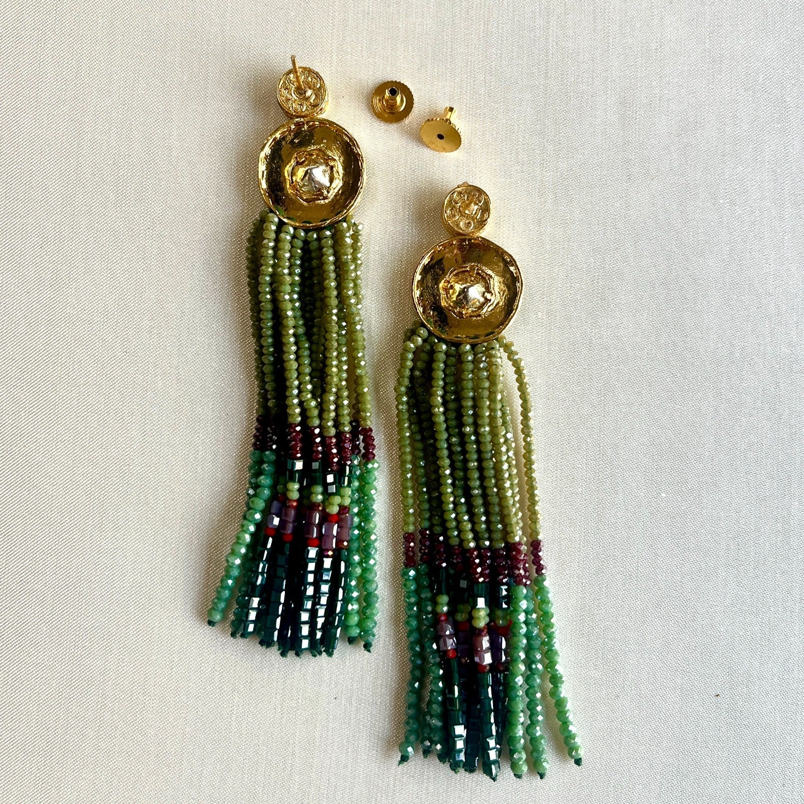 Jewel Treatzz Lovely Long Gold Plated Tassel Earrings With Kundan & Agate Crystals