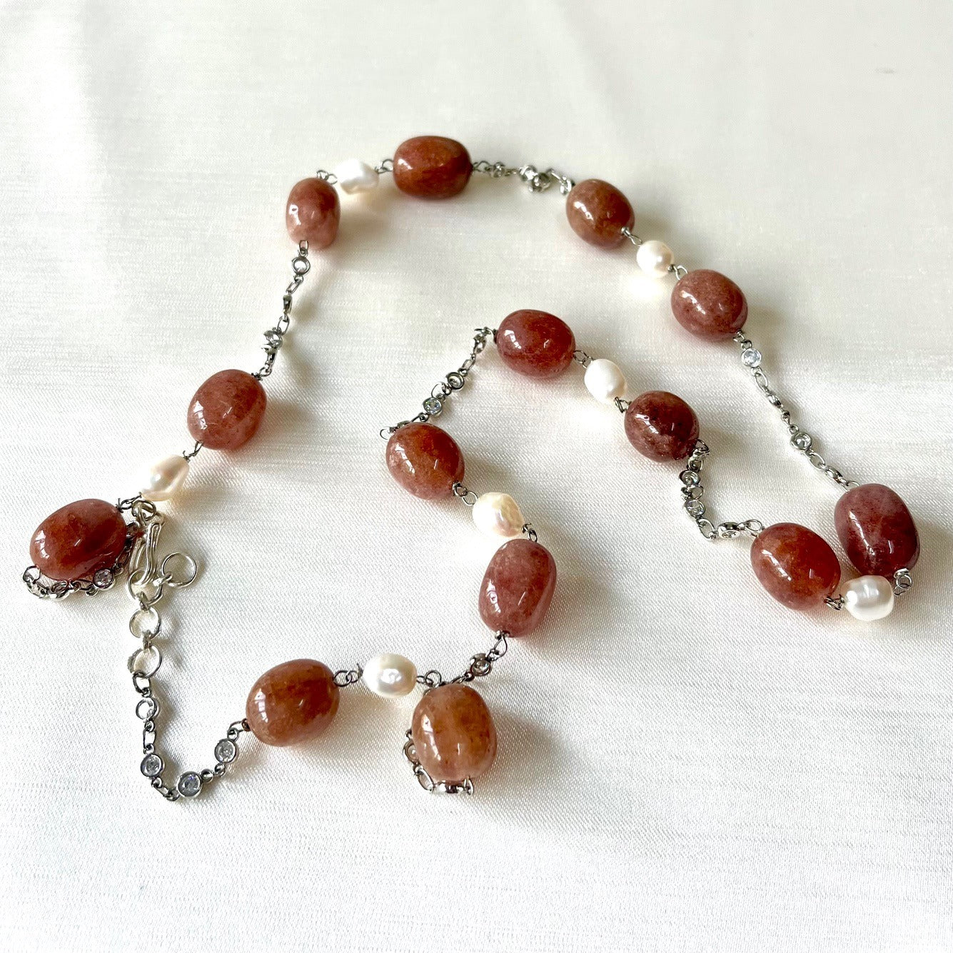 Jewel Treatzz natural Brown Aventurine Stone, Rhodium Finishes CZ Necklace