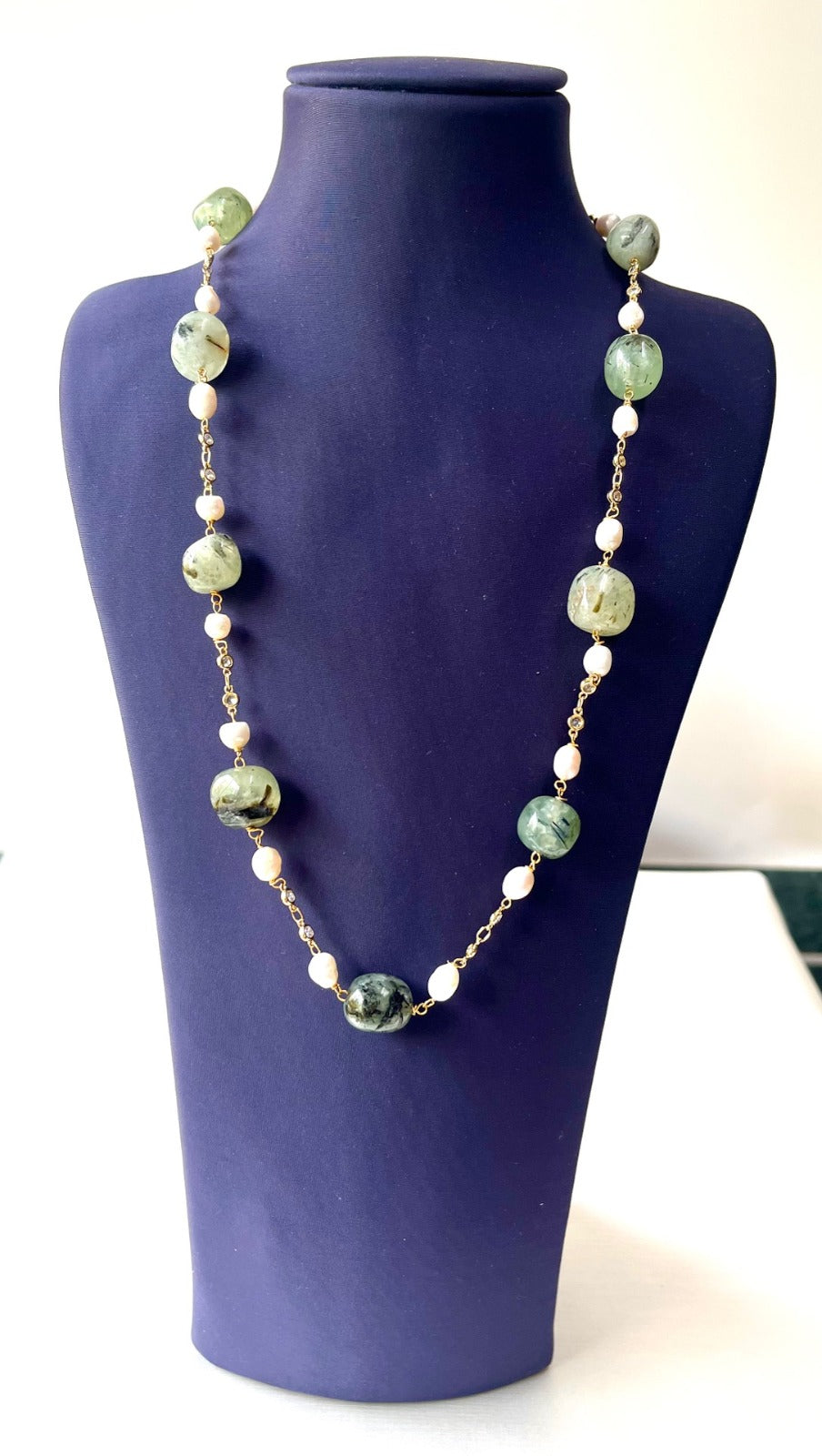 Jewel Treatzz Natural Green Aventurine Stone, Gold Finished CZ Necklace