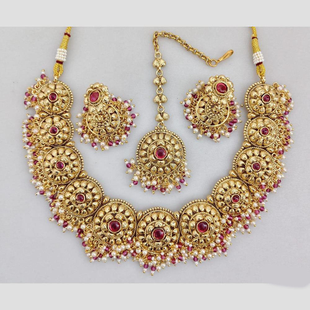 Rani Sati Jewels Gold Plated Pota Stone And Beads Necklace Set