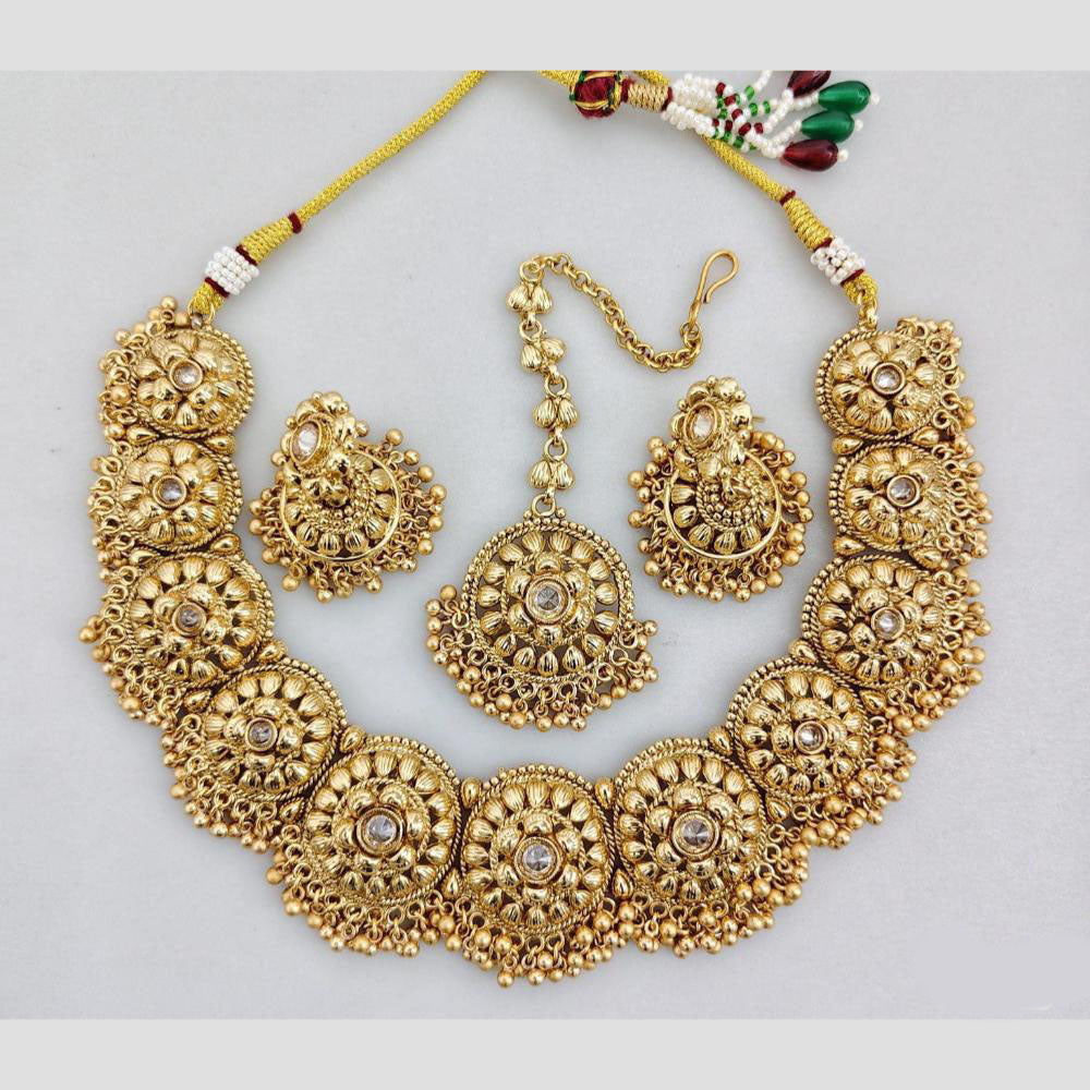 Rani Sati Jewels Gold Plated Pota Stone And Beads Necklace Set