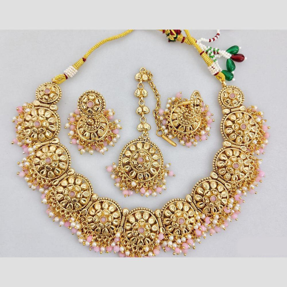 Rani Sati Jewels Gold Plated Pota Stone And Beads Necklace Set