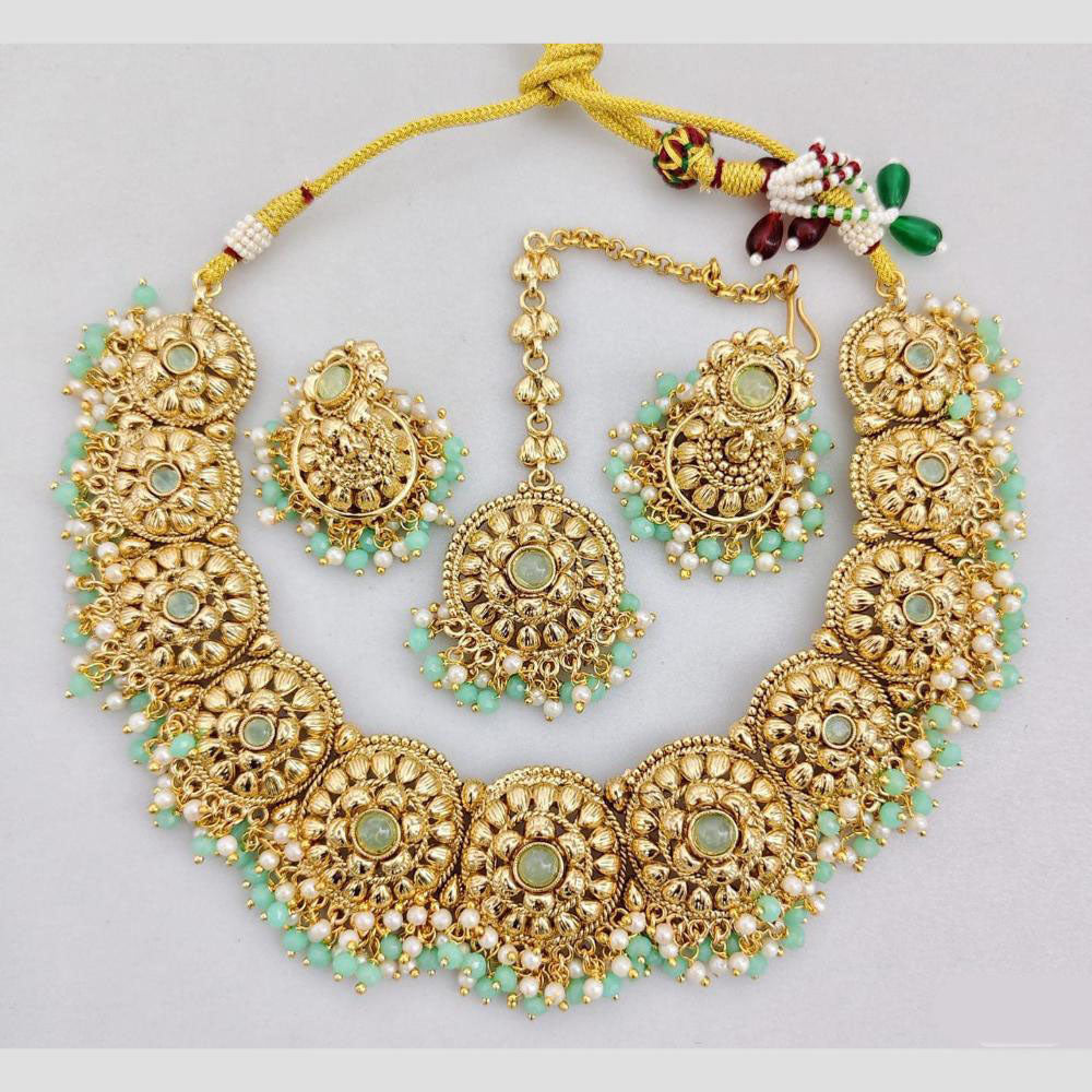 Rani Sati Jewels Gold Plated Pota Stone And Beads Necklace Set
