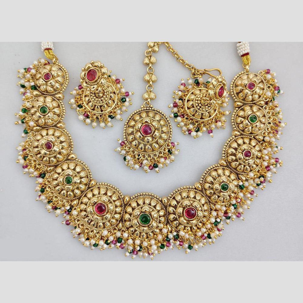 Rani Sati Jewels Gold Plated Pota Stone And Beads Necklace Set