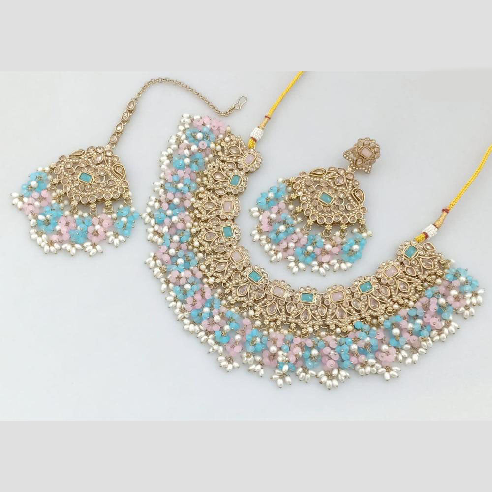 Rani Sati Jewels Gold Plated Pota Stone And Beads Necklace Set