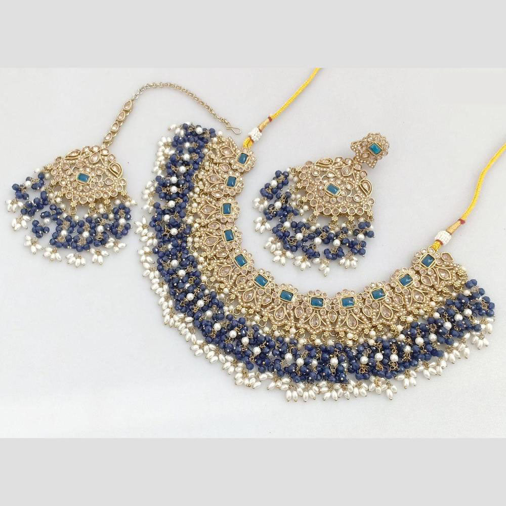 Rani Sati Jewels Gold Plated Pota Stone And Beads Necklace Set
