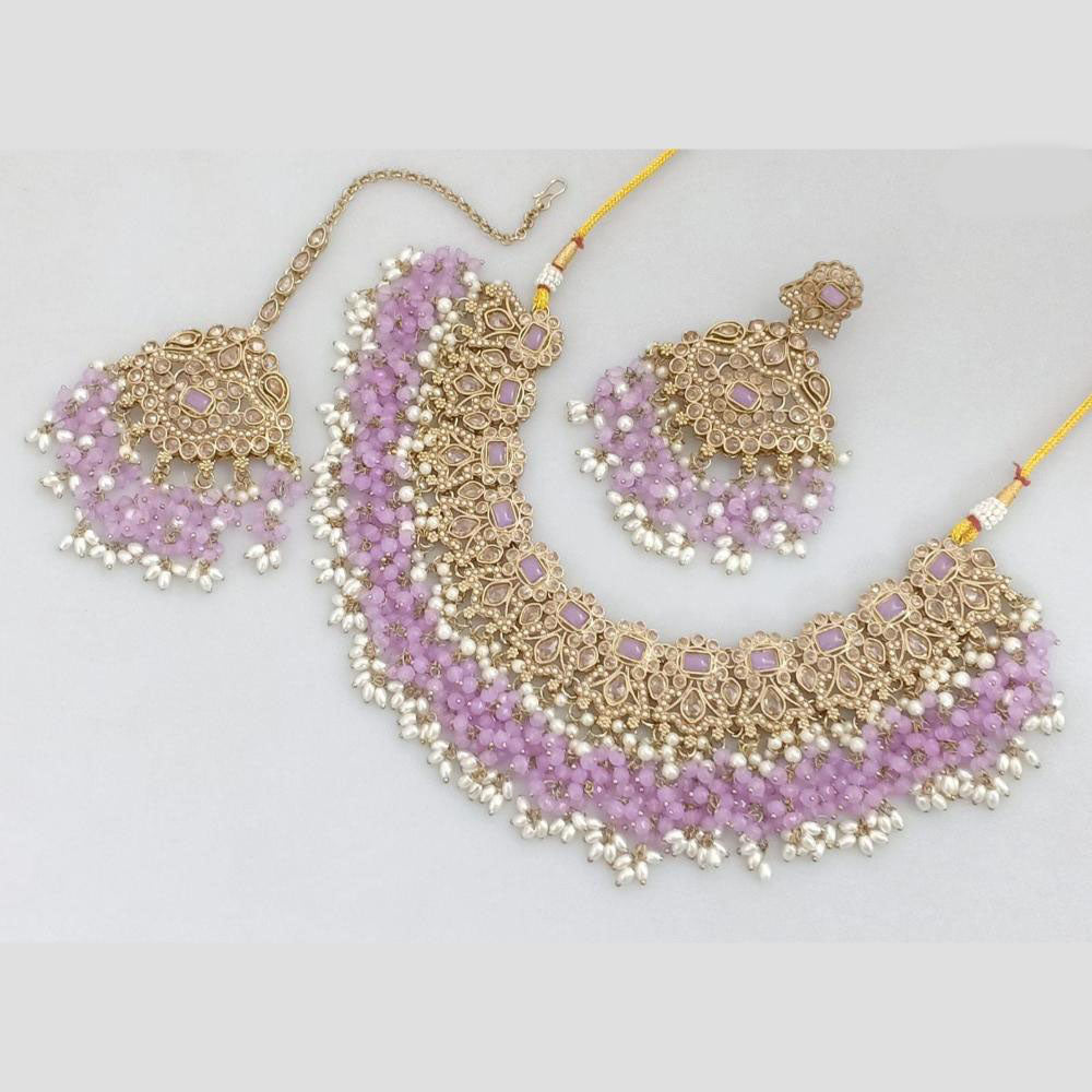 Rani Sati Jewels Gold Plated Pota Stone And Beads Necklace Set