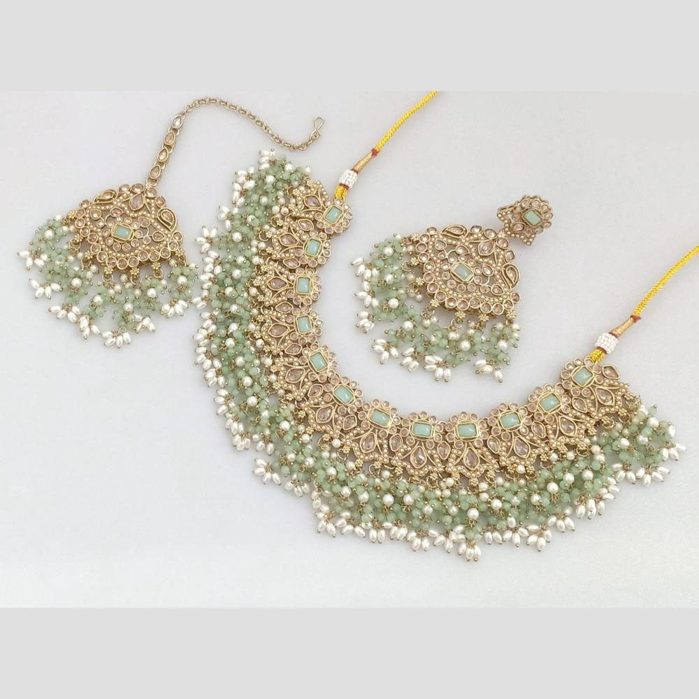 Rani Sati Jewels Gold Plated Pota Stone And Beads Necklace Set