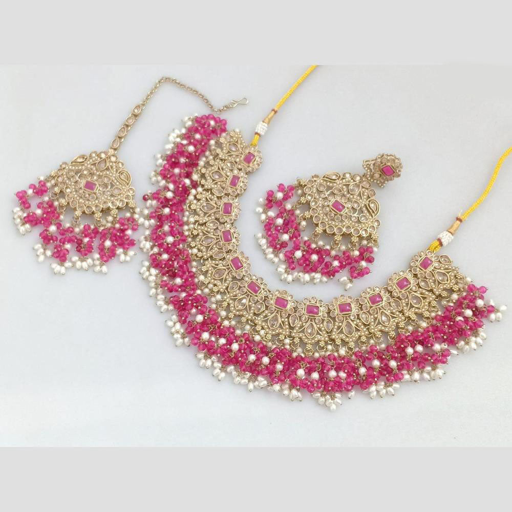 Rani Sati Jewels Gold Plated Pota Stone And Beads Necklace Set