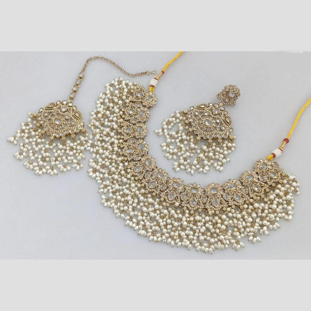 Rani Sati Jewels Gold Plated Pota Stone And Beads Necklace Set