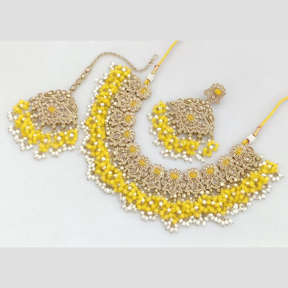 Rani Sati Jewels Gold Plated Pota Stone And Beads Necklace Set