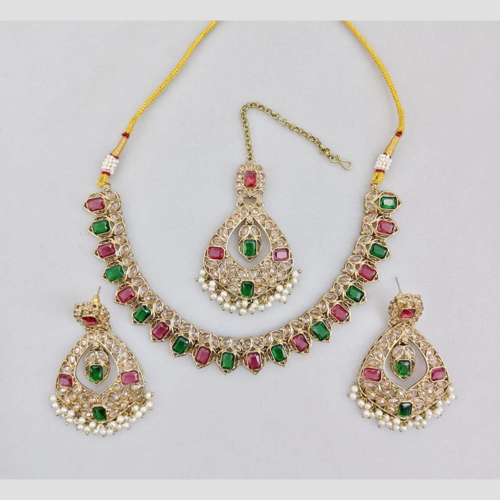 Rani Sati Jewels Gold Plated Crystal And Pota Stone And Beads Necklace Set