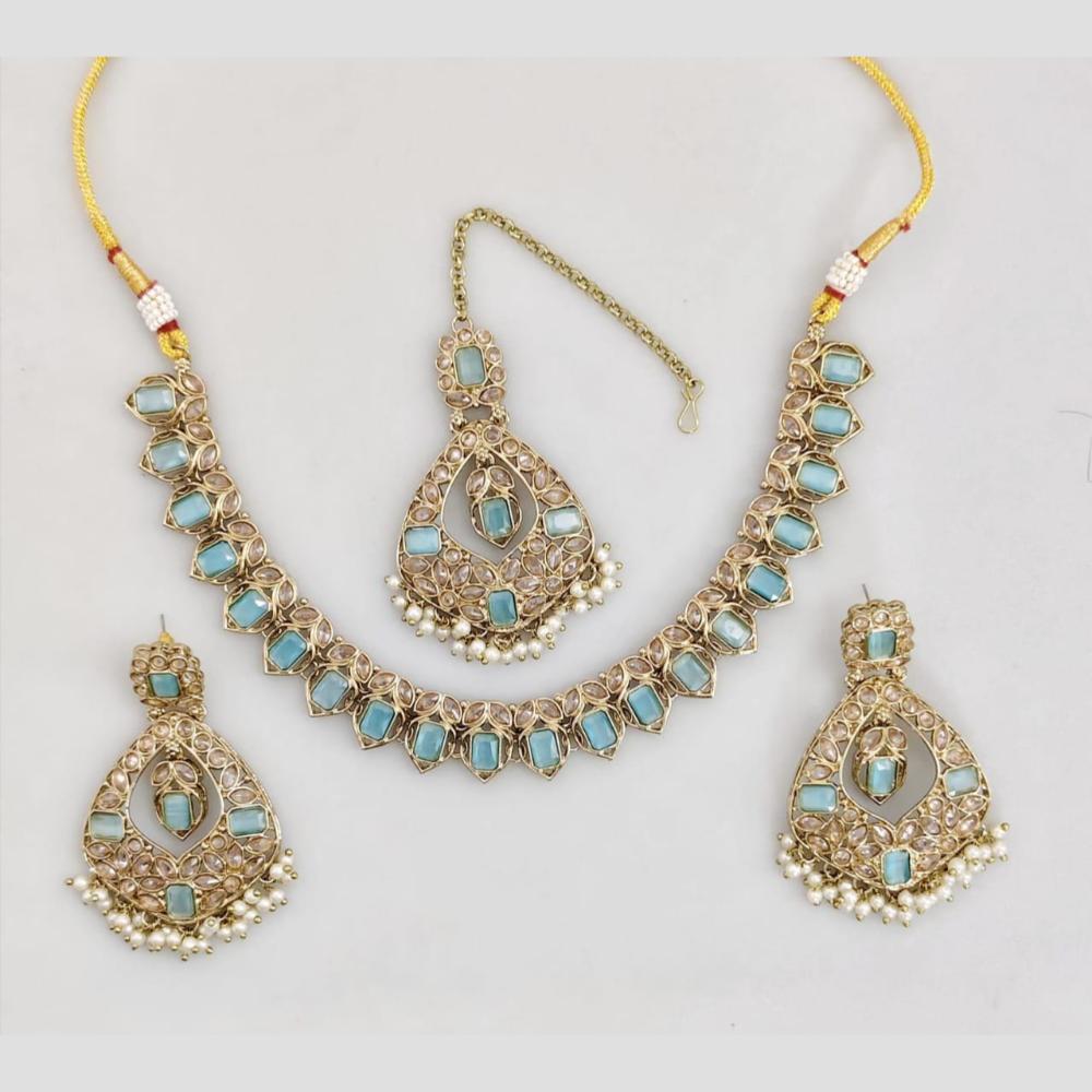 Rani Sati Jewels Gold Plated Crystal And Pota Stone And Beads Necklace Set