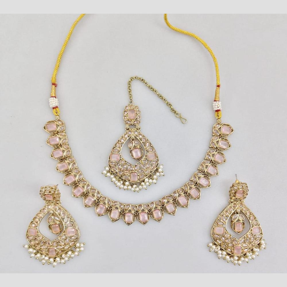 Rani Sati Jewels Gold Plated Crystal And Pota Stone And Beads Necklace Set