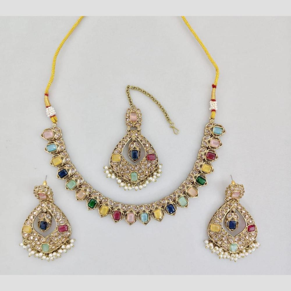 Rani Sati Jewels Gold Plated Crystal And Pota Stone And Beads Necklace Set