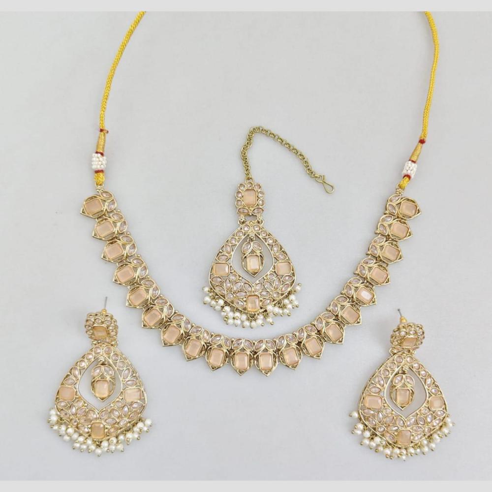 Rani Sati Jewels Gold Plated Crystal And Pota Stone And Beads Necklace Set