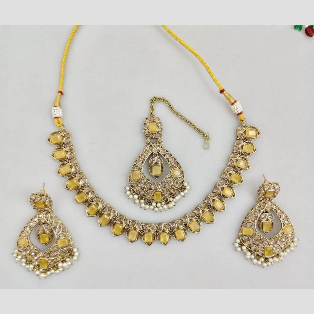 Rani Sati Jewels Gold Plated Crystal And Pota Stone And Beads Necklace Set