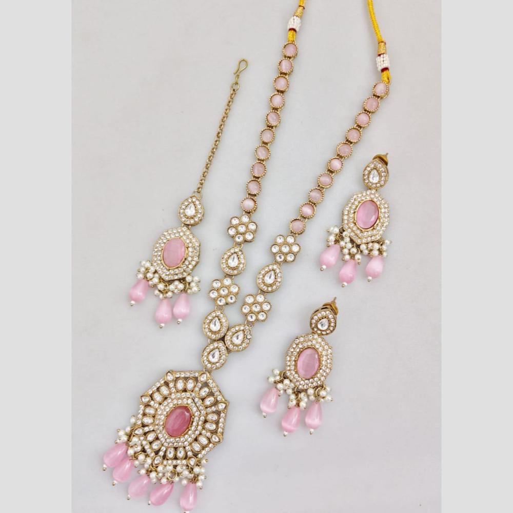 Rani Sati Jewels Gold Plated Pota Stone And Pearl Long Necklace Set