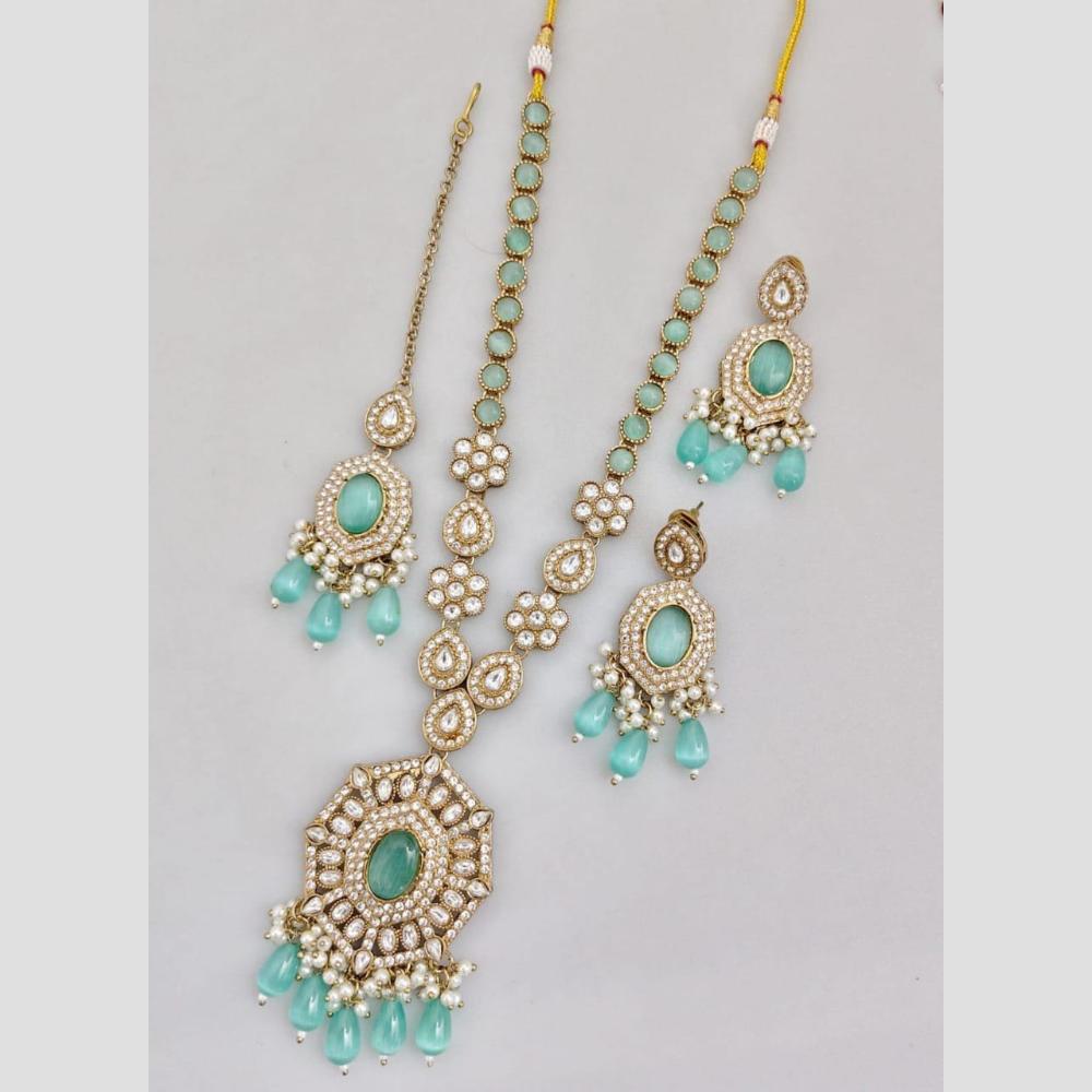 Rani Sati Jewels Gold Plated Pota Stone And Pearl Long Necklace Set