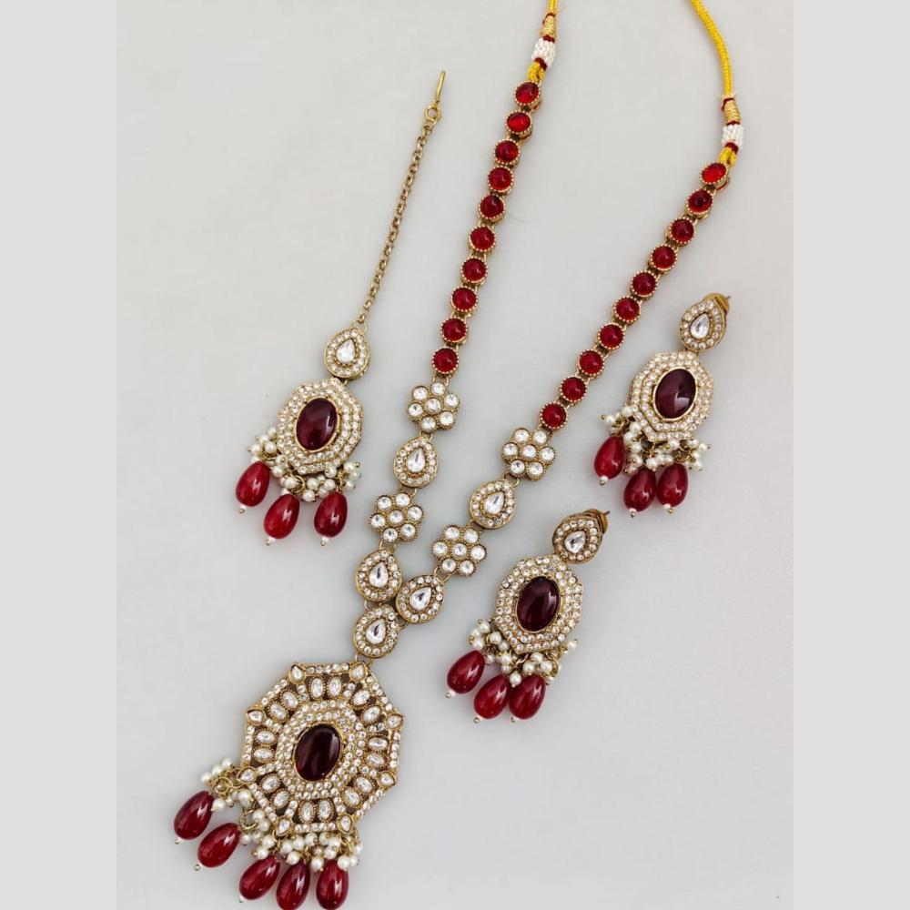 Rani Sati Jewels Gold Plated Pota Stone And Pearl Long Necklace Set
