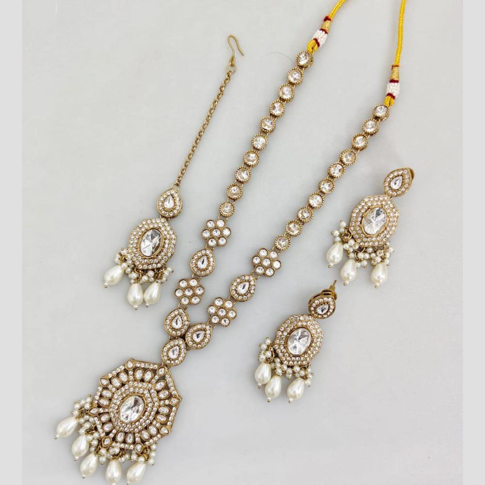 Rani Sati Jewels Gold Plated Pota Stone And Pearl Long Necklace Set